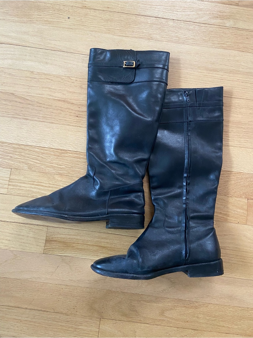 BANANA REPUBLIC BR Flat Boots Shoes Black Leather 7.5 8
